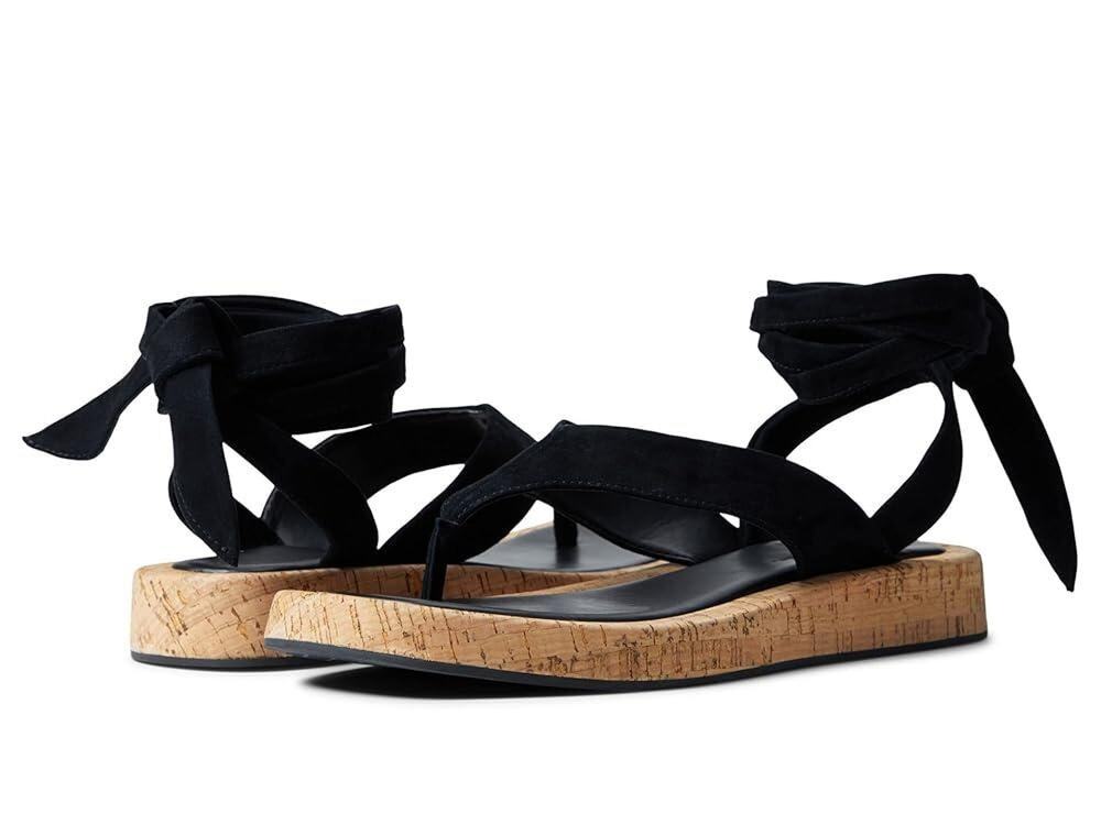 Aerosoles Francesca Women’s Black Thong Sandals Ankle Tie Cork Platform Suede 8